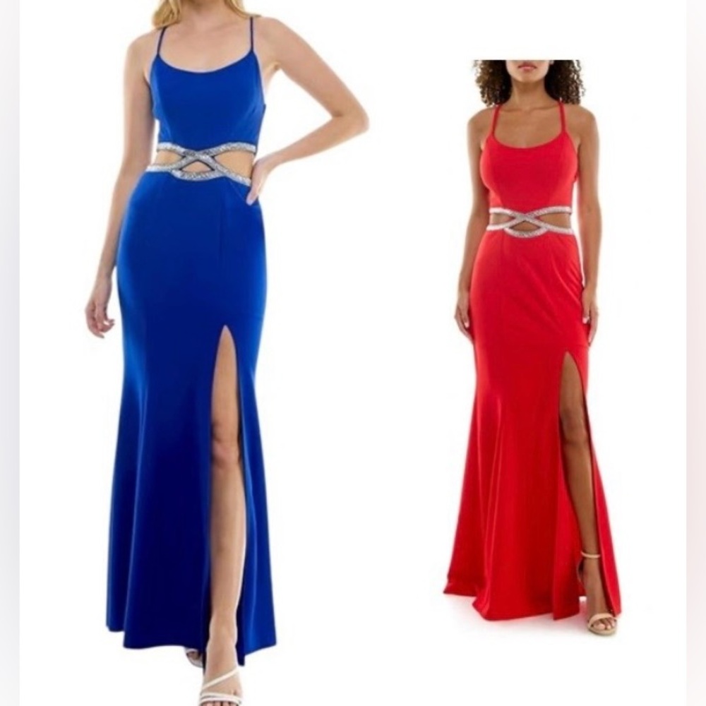 Speechless Blue Spaghetti Strap Backless Gown